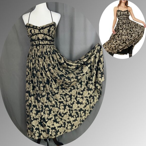 Free People Charlie Bustier Dress Black/Gold Metallic Combo Sz XS - Picture 10 of 16